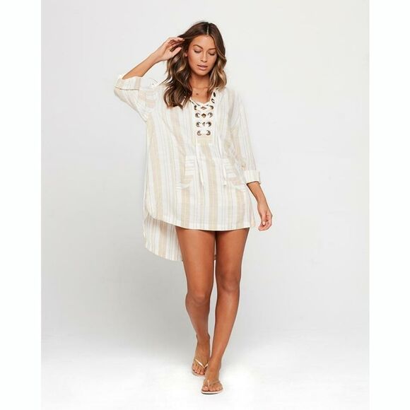 New! LSPACE Striped Front Lace-Up Hooded Coverup Tunic Top Pockets NWT - Picture 4 of 9